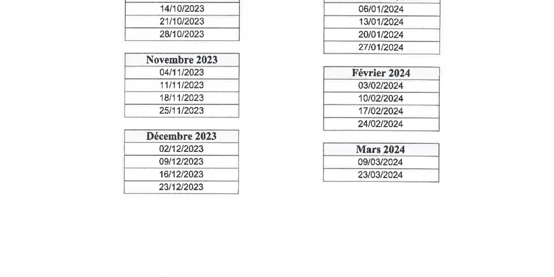 calendrier de chasse ACCA 2023 2024