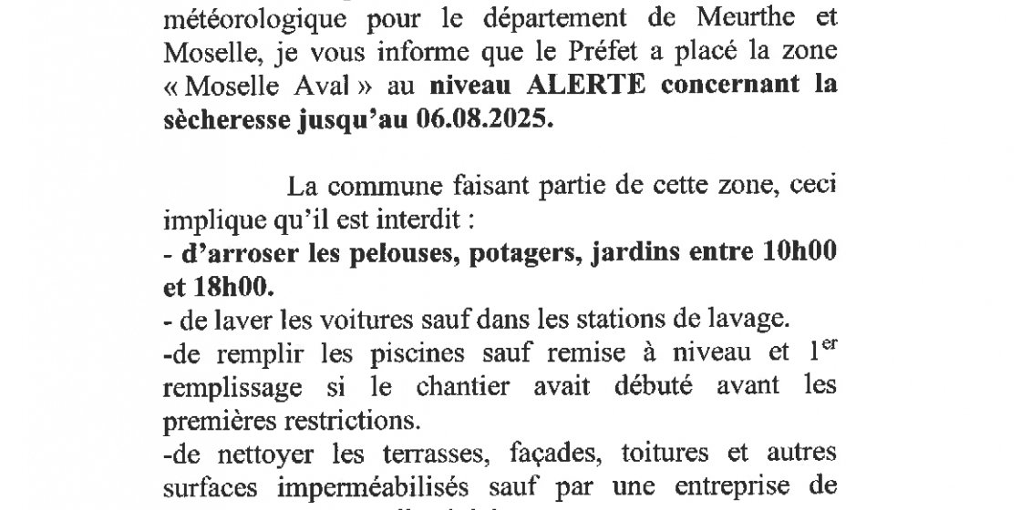 Arrété préfectoral sécheresse