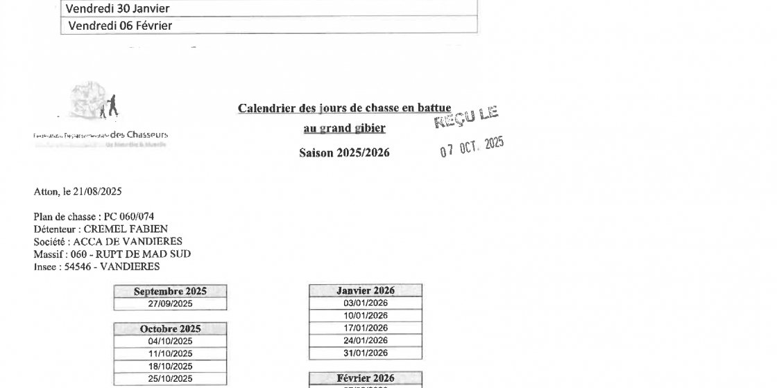 Calendrier de Chasse
